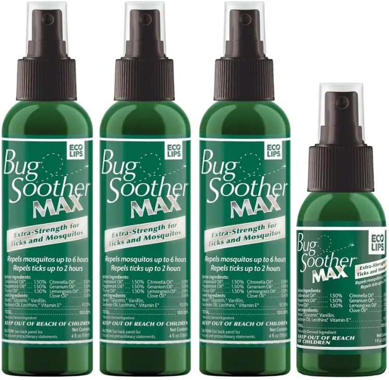 Bug Soother MAX Natural Mosquito & Tick Repellent & Deterrent Spray – Non-Toxic, Pet & Kid Safe, Essential Oil Based, Outdoor Protection for Camping, Hiking, Pets & Backyard (3 4 oz Spray Bottles) - Image 1